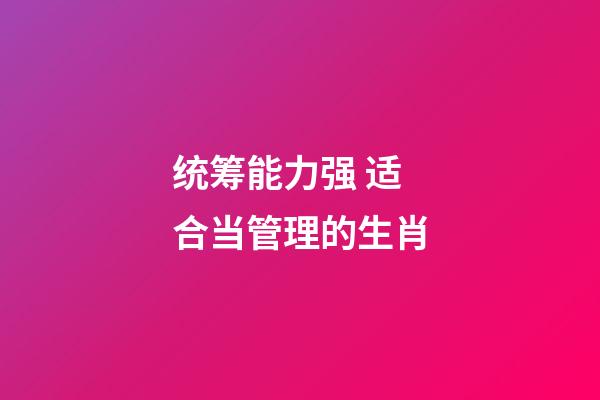 统筹能力强 适合当管理的生肖